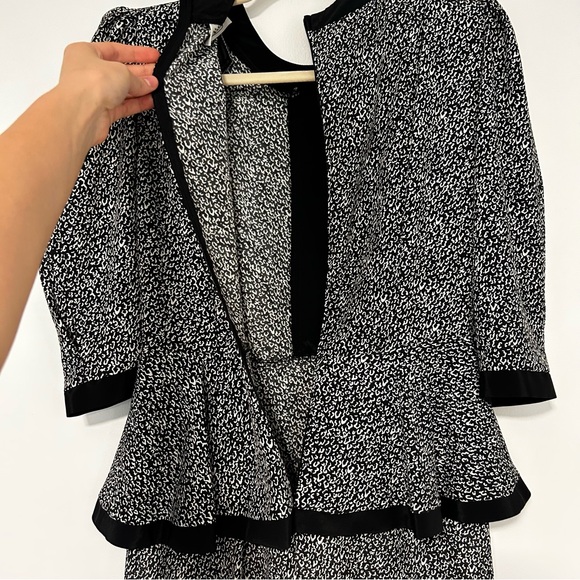 Vintage 80s Black White Animal Print Bow MIDI Dress Size Medium - Picture 6 of 9